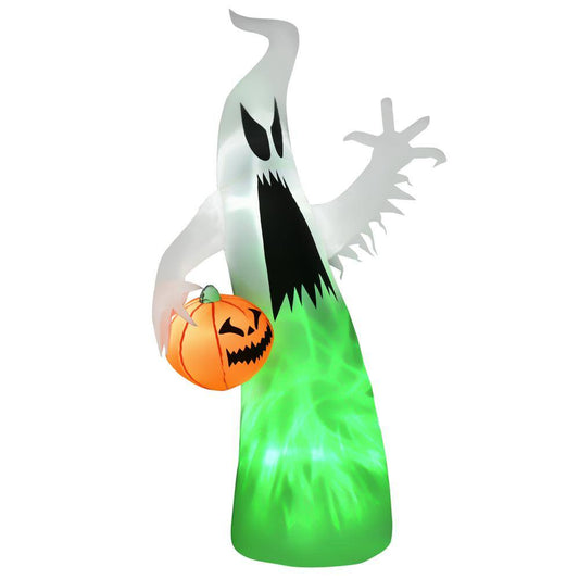 HOMCOM 5.9 ft. Halloween Inflatable Ghost with Pumpkin, LED Lighted for Home Indoor Outdoor Garden Lawn Decoration