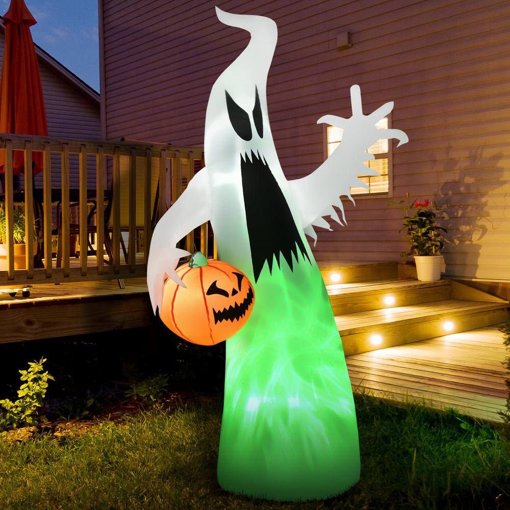 HOMCOM 5.9 ft. Halloween Inflatable Ghost with Pumpkin, LED Lighted for Home Indoor Outdoor Garden Lawn Decoration