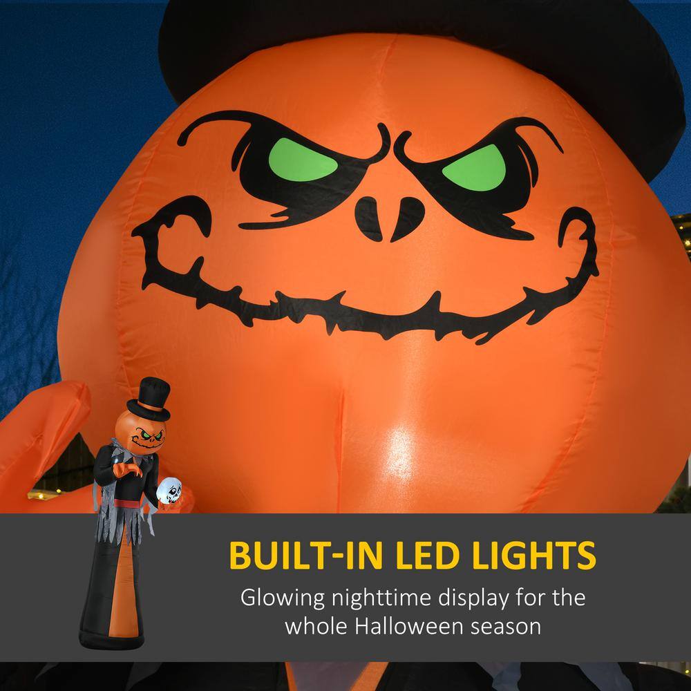 HOMCOM 12 ft. LED Pumpkin Reaper with Skeleton Skull Halloween Inflatable