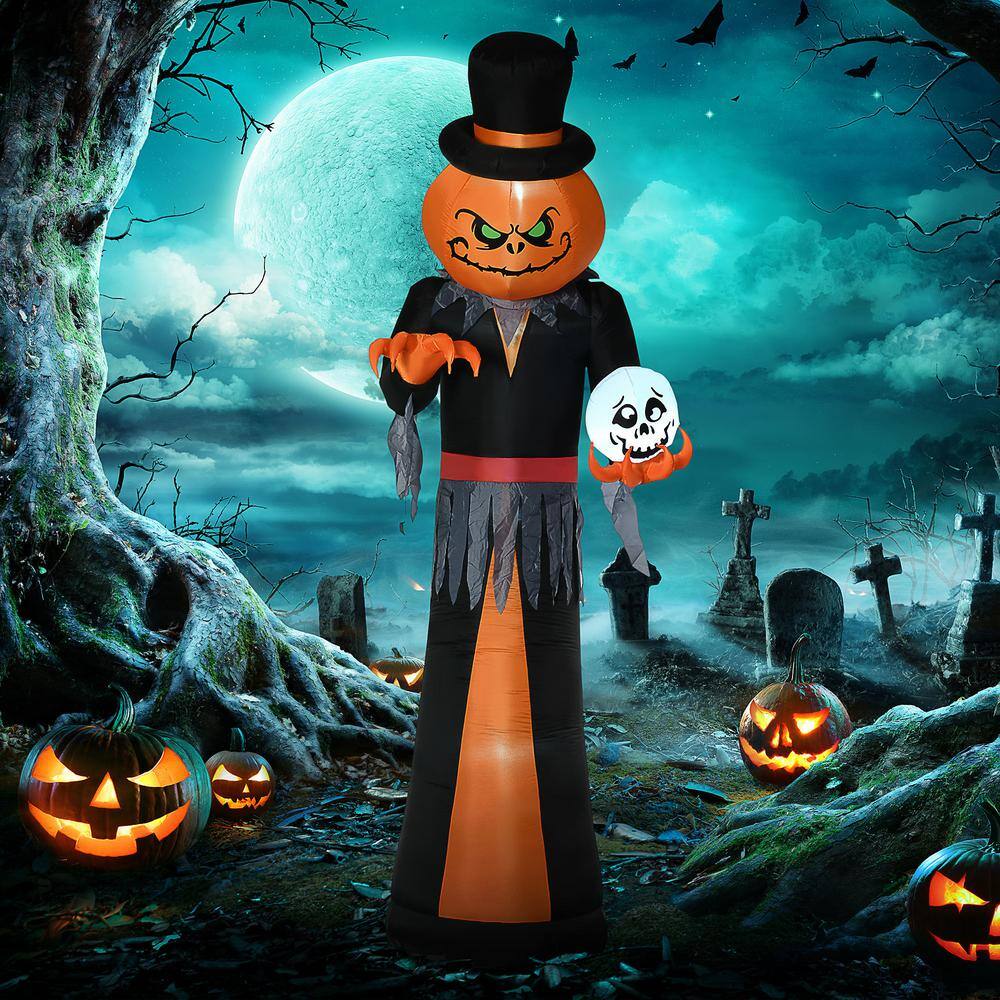 HOMCOM 12 ft. LED Pumpkin Reaper with Skeleton Skull Halloween Inflatable