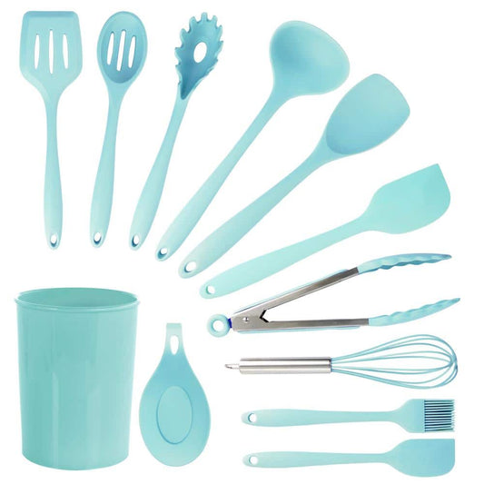 MegaChef Light Teal Silicone Cooking Utensils (Set of 12)