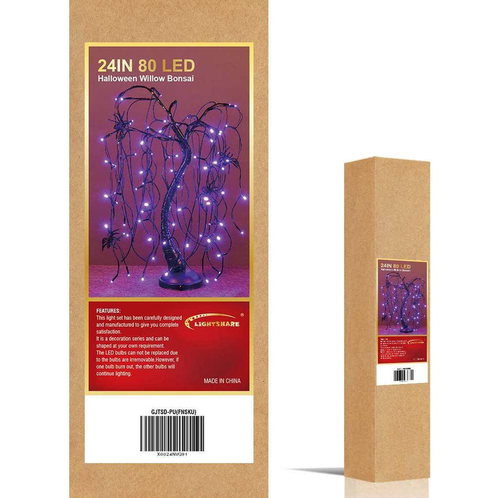 Lightshare 2 ft. Purple Pre-Lit LED Artificial Christmas Tree Halloween Willow Tree