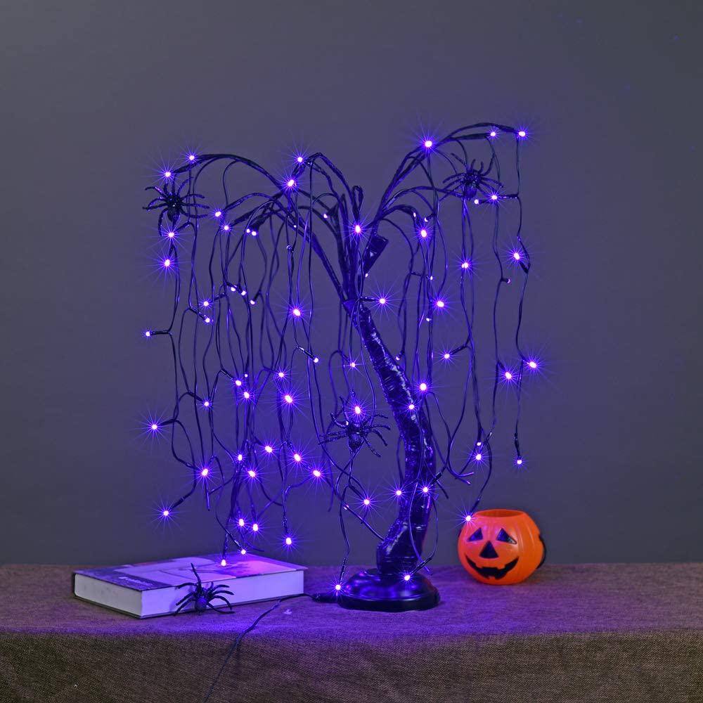 Lightshare 2 ft. Purple Pre-Lit LED Artificial Christmas Tree Halloween Willow Tree