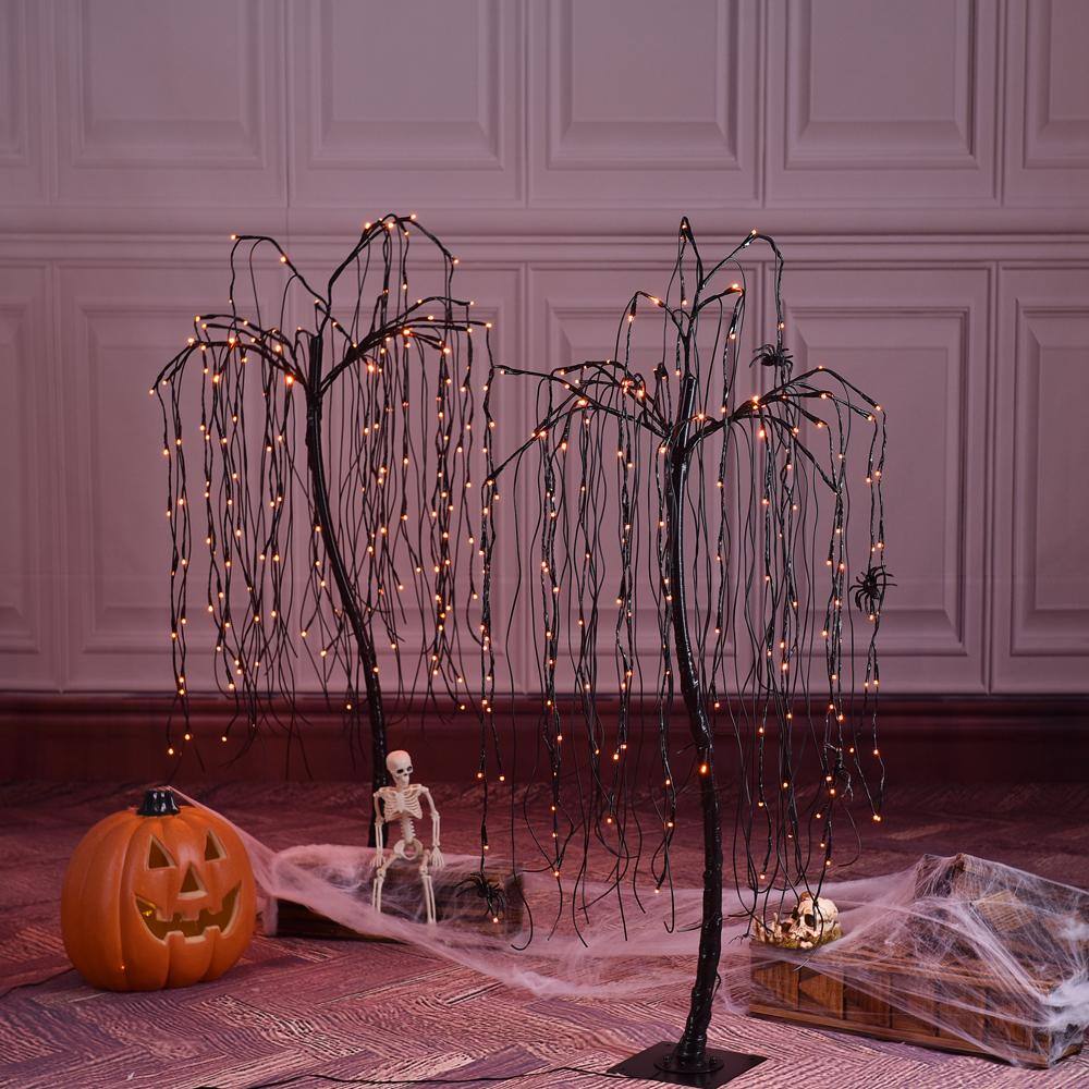 Lightshare 4 ft. Orange Pre-Lit LED Halloween Tree Artificial Christmas Tree with Spiders and 160 LED Lights, 2-Pieces