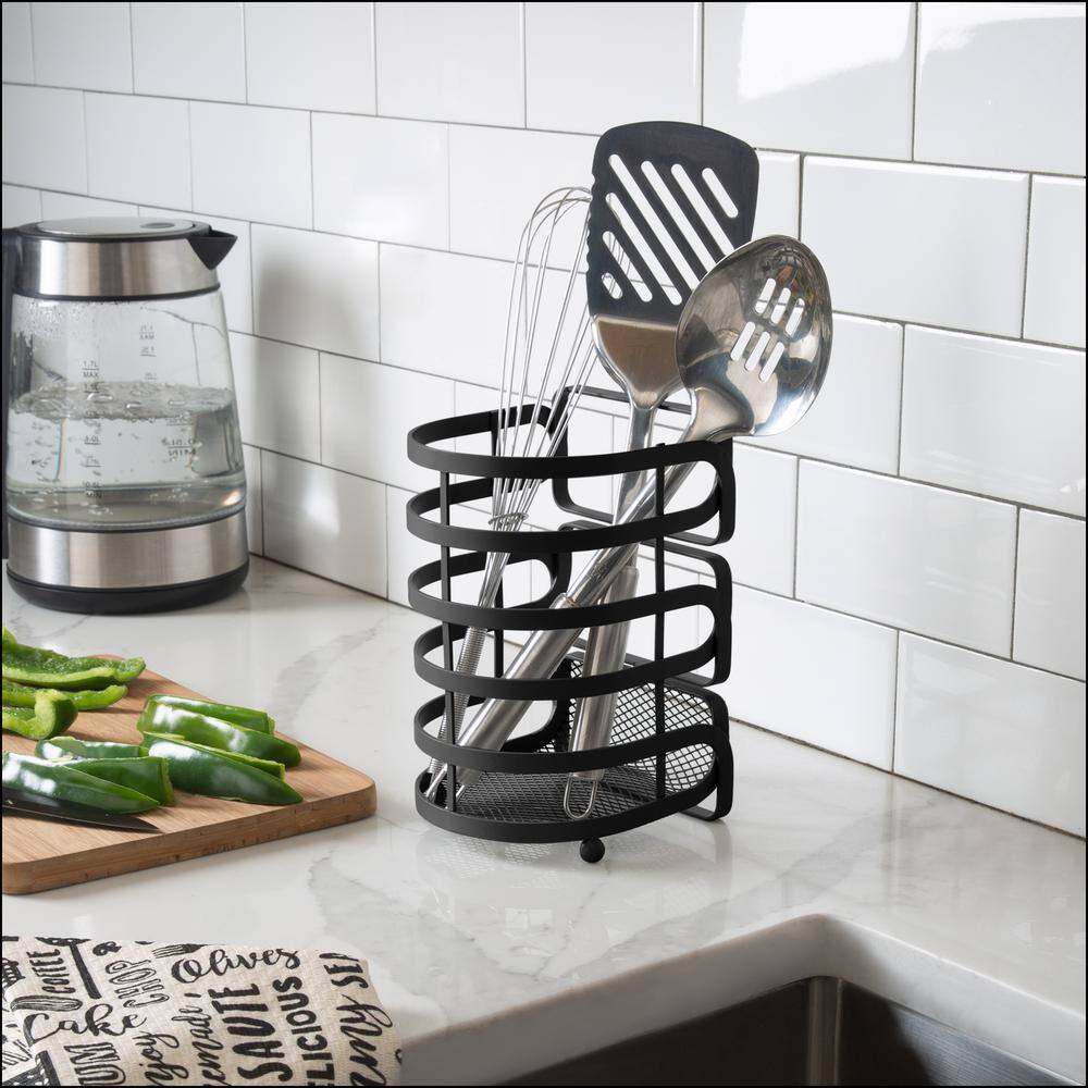 Kitchen Details Industrial Cooking Utensil Basket in Matte Black