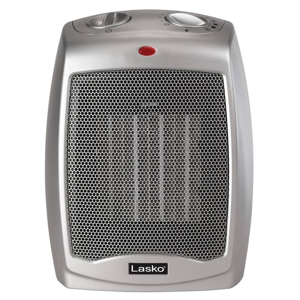 Lasko 1500W 9.2 in. Gray Electric Tabletop Ceramic Space Heater with Adjustable Thermostat and Overheat Protection