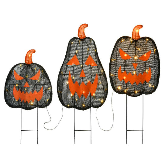 National Tree Company  35 in. Pre-Lit Black Jack-O-Lantern Garden Stakes with LED Lights (Set of 3)