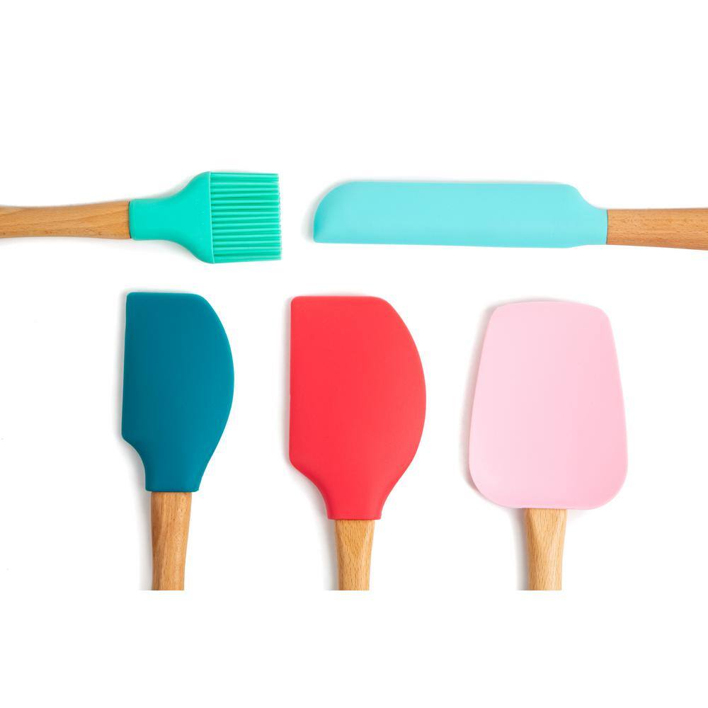 Core Kitchen  Nostalgia Light Beechwood and Silicone Utensils (Set of 5)