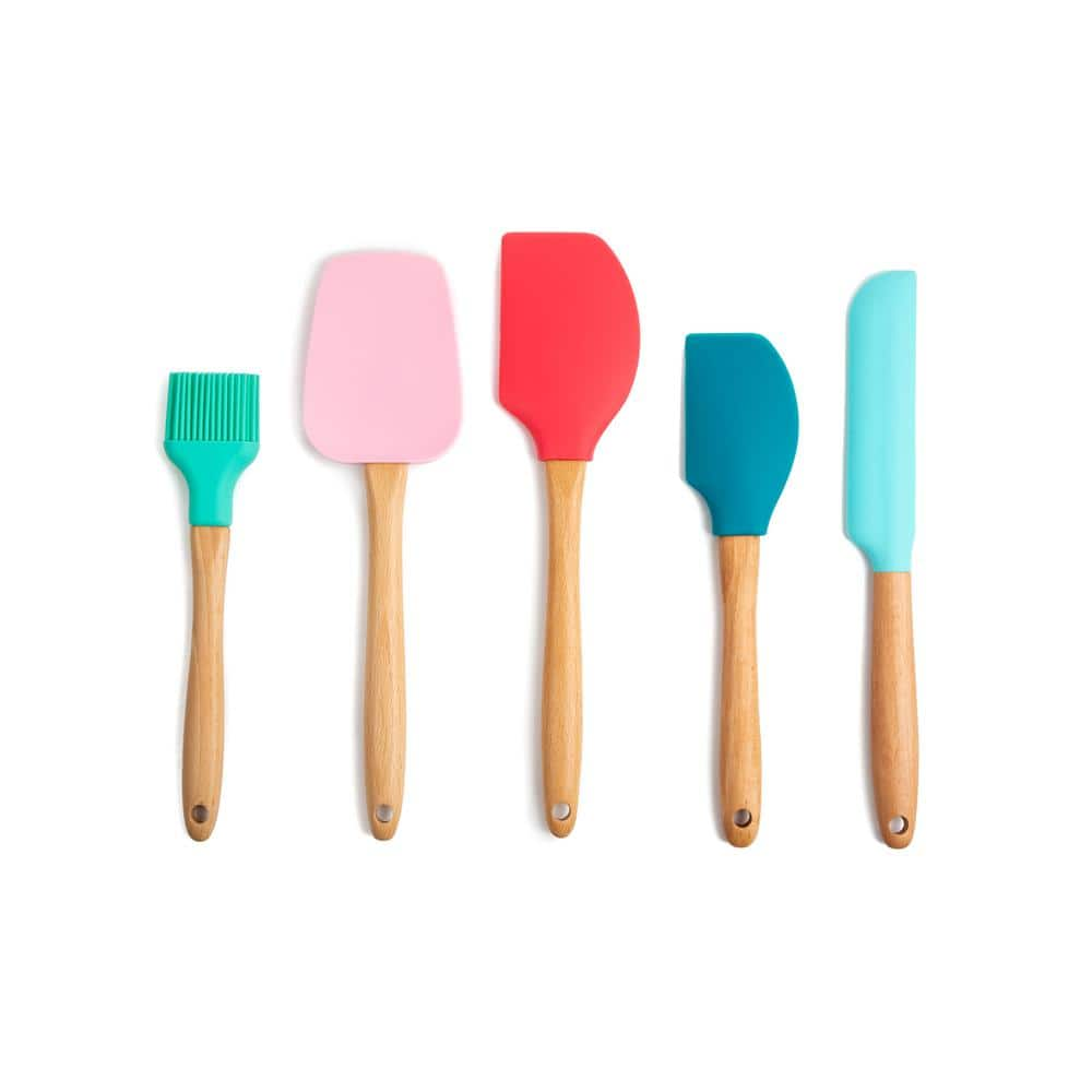 Core Kitchen  Nostalgia Light Beechwood and Silicone Utensils (Set of 5)