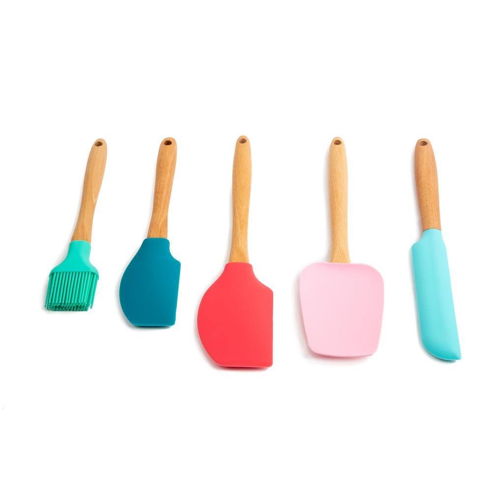 Core Kitchen  Nostalgia Light Beechwood and Silicone Utensils (Set of 5)