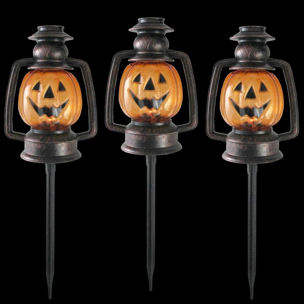 Northlight  16.5 in. Flickering Pumpkin Halloween Pathway Lantern Markers (Set of 3)