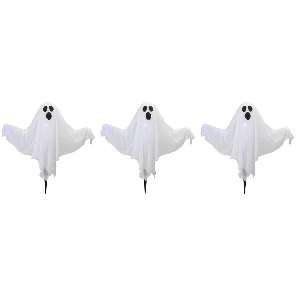 Northlight 20 in. H Lighted White Ghost Halloween Lawn Stakes (Set of 3) Battery Operated