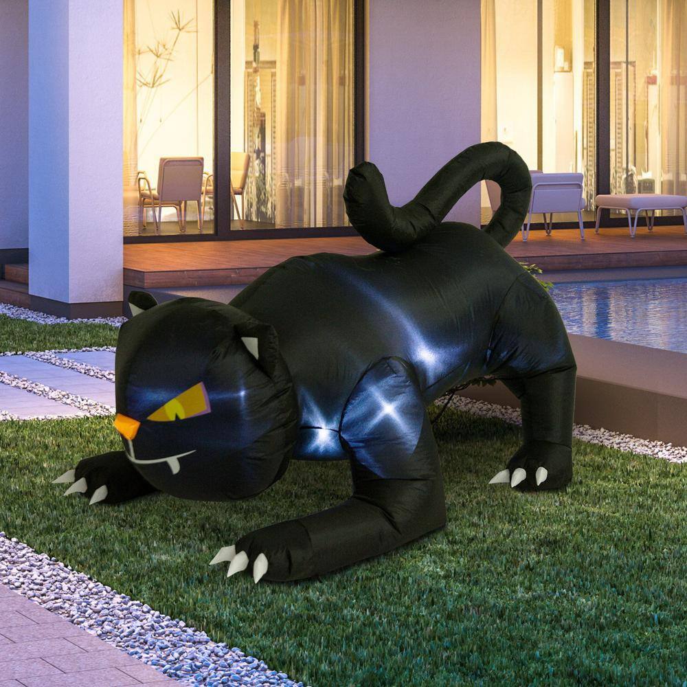 Outsunny 6 ft. LED Giant Creeping Black Cat Halloween Inflatable