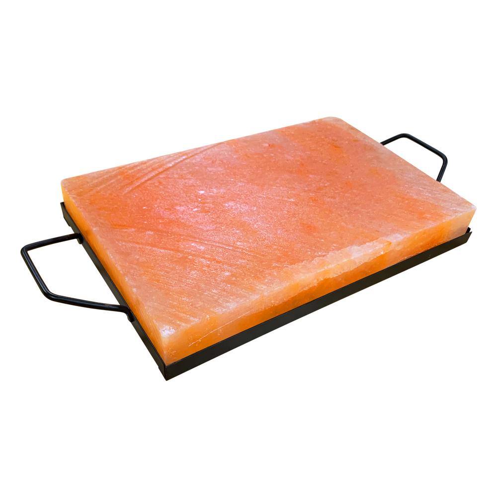 Outset Pink Himalayan Salt Plank with Holder Tray for Cooking, Serving and Cutting Block