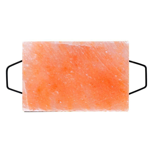 Outset Pink Himalayan Salt Plank with Holder Tray for Cooking, Serving and Cutting Block