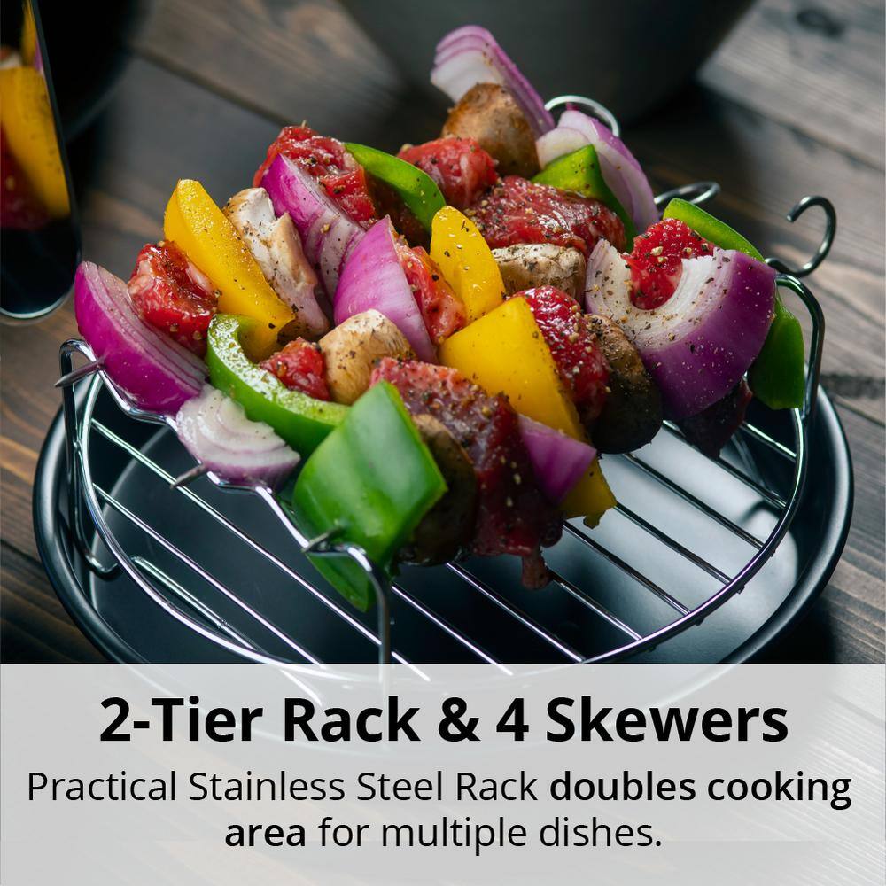 ARIA 5Qt Teflon-Free Premium Ceramic Air Fryer with 2-Tier Stainless Steel Rack, Baking Pan, Skewers and Extended Recipe Book