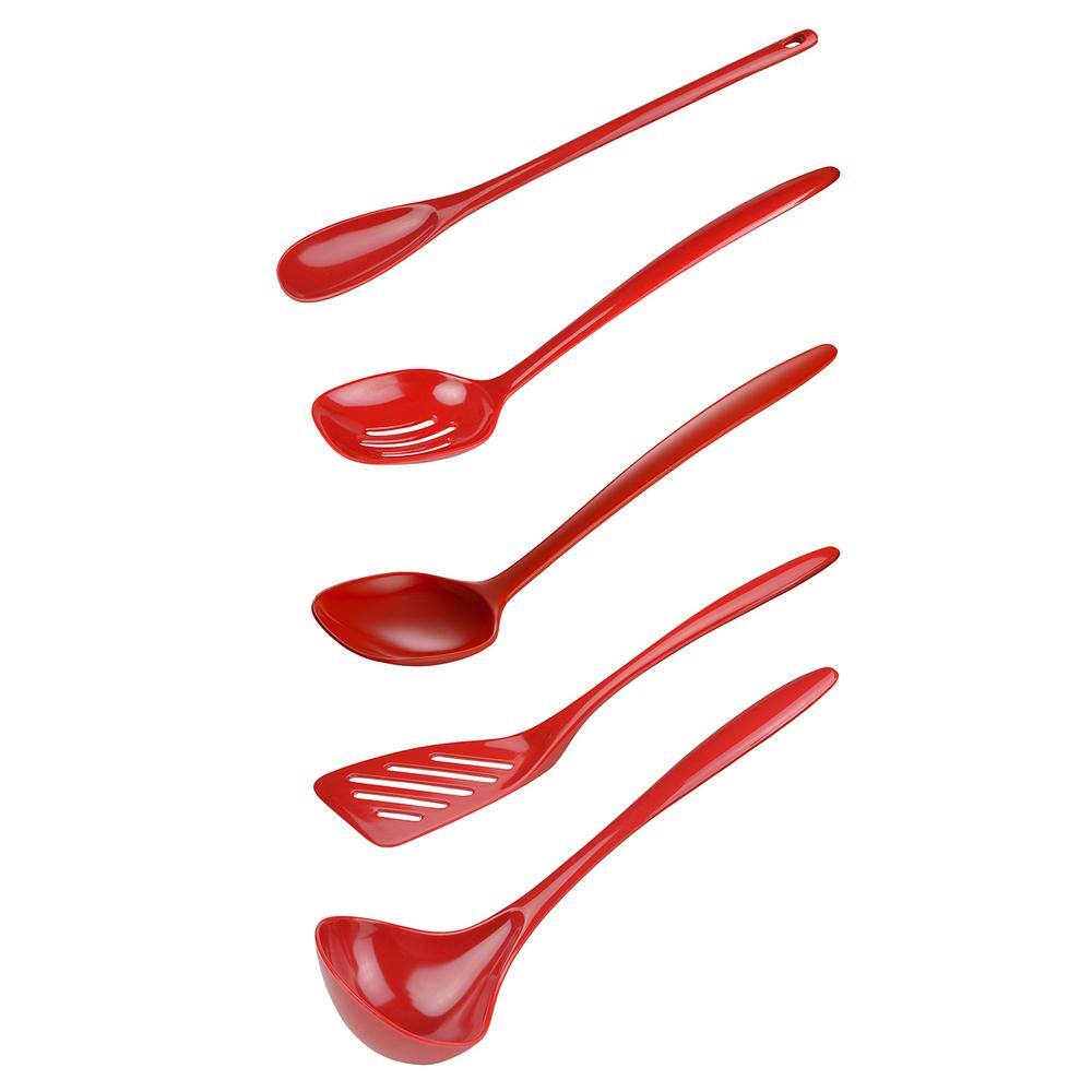 Hutzler Melamine Red Utensils and Crock (Set of 6)