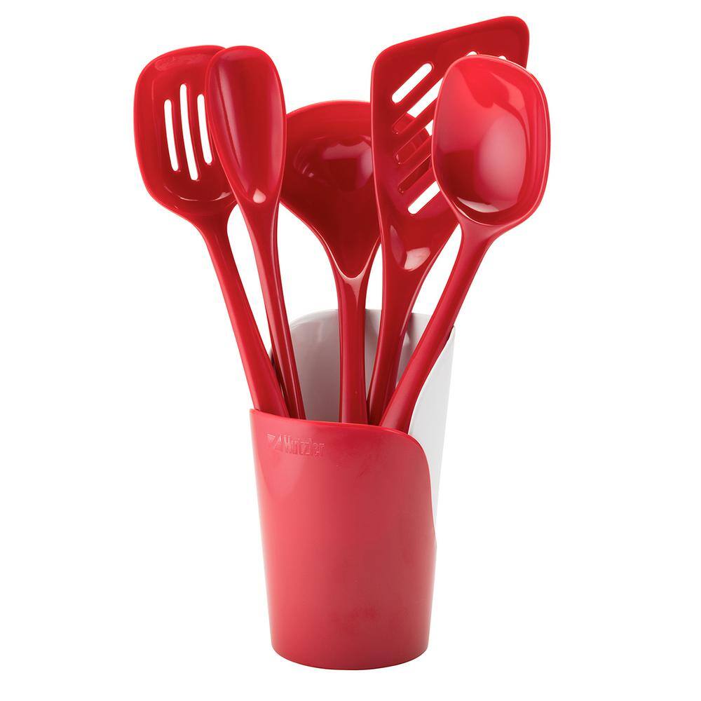 Hutzler Melamine Red Utensils and Crock (Set of 6)