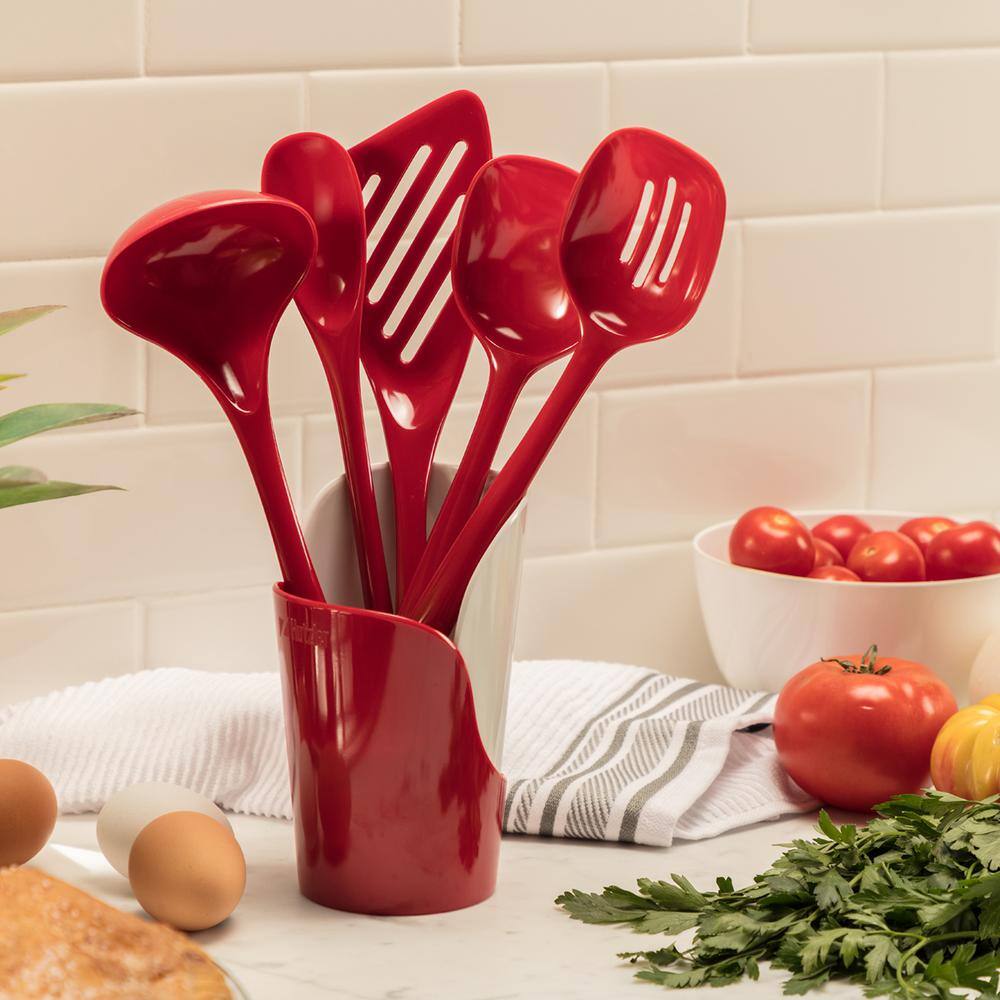 Hutzler Melamine Red Utensils and Crock (Set of 6)