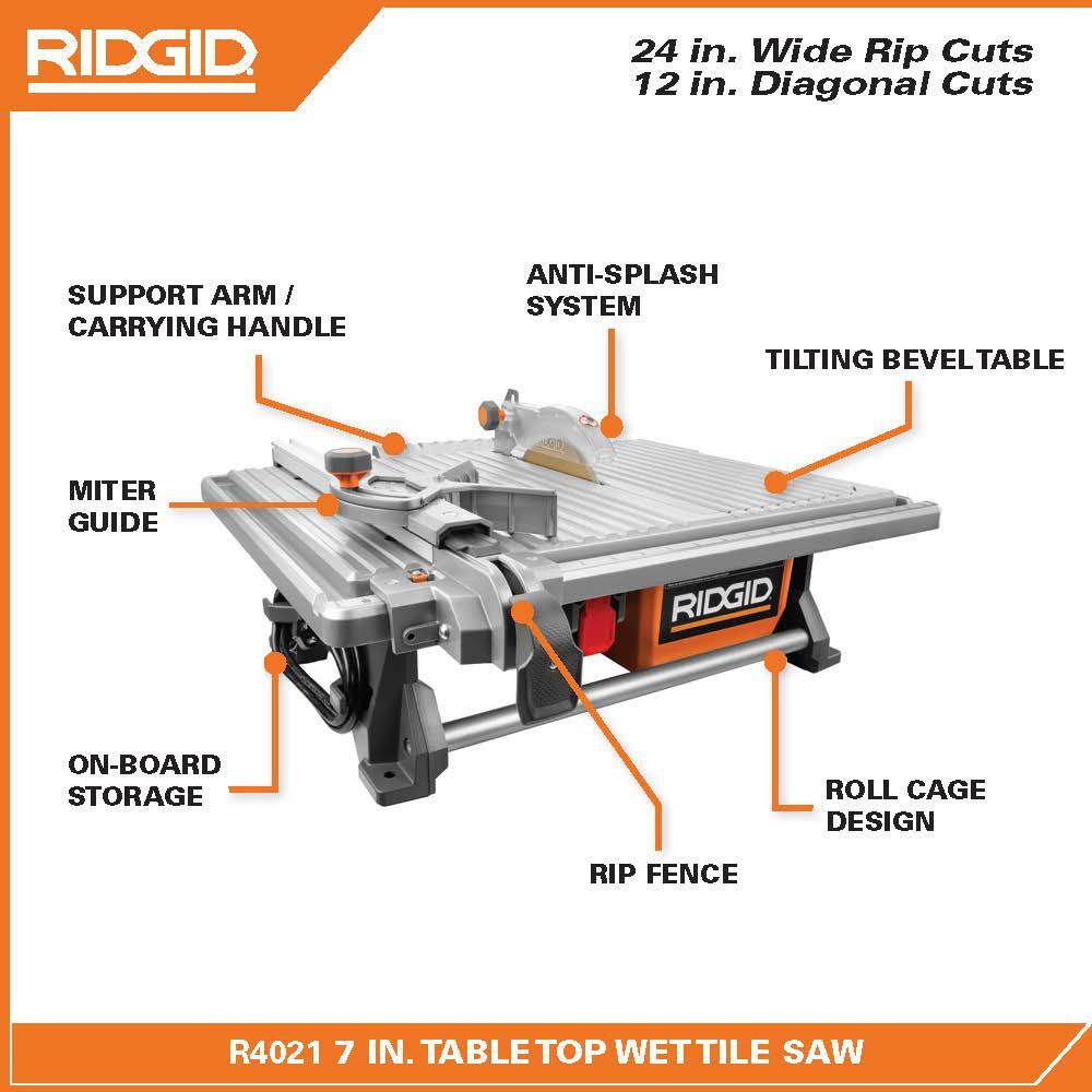 RIDGID 6.5 Amp 7 in. Blade Corded Table Top Wet Tile Saw