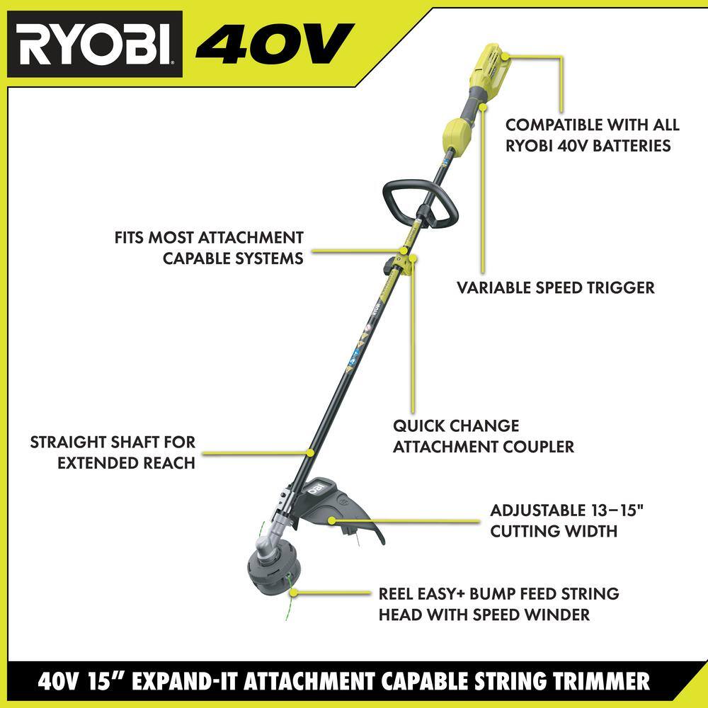 RYOBI 40V Expand-It Cordless Battery Attachment Capable String Trimmer with 4.0 Ah Battery and Charger