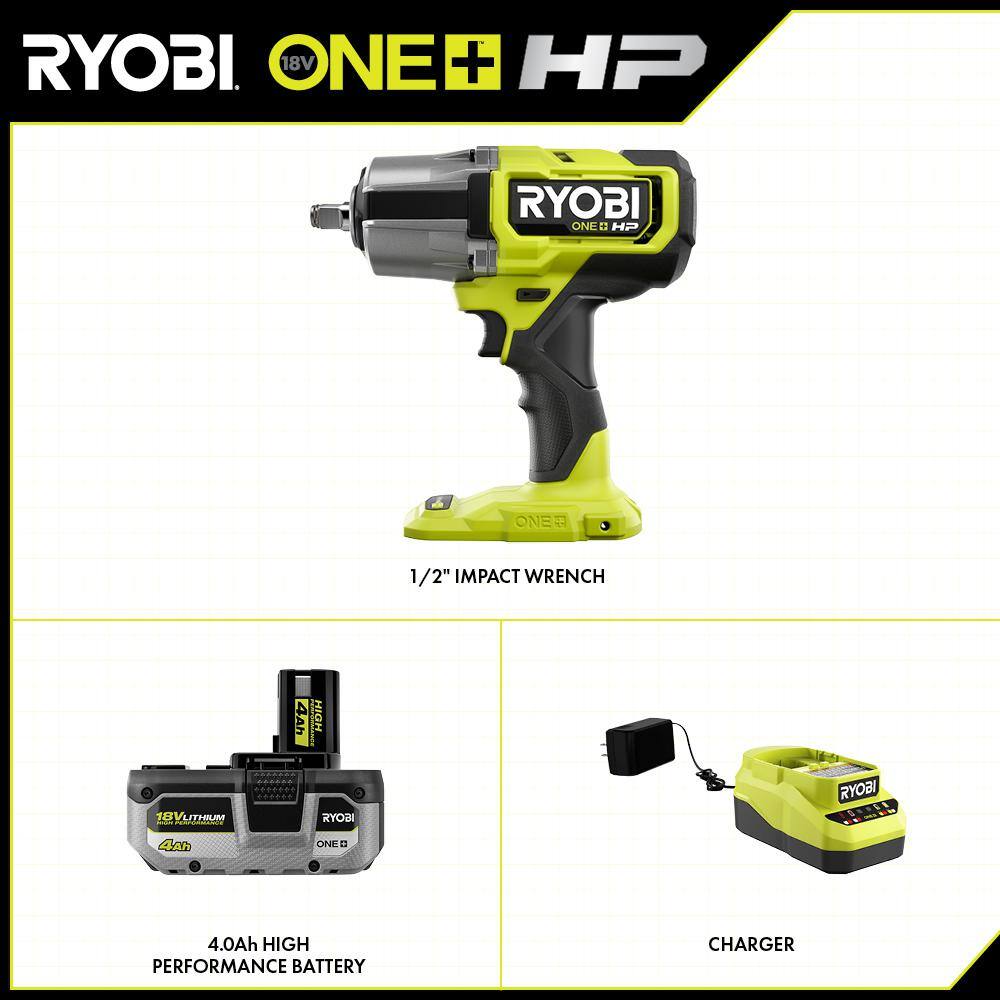 RYOBI ONE+ 18V Brushless Cordless 4-Mode 1/2 in. High Torque Impact Wrench Kit with 4.0 Battery and Charger