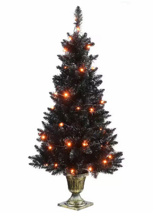 National Tree Company 4 ft. Black Entrance Tree with String of Orange Lights