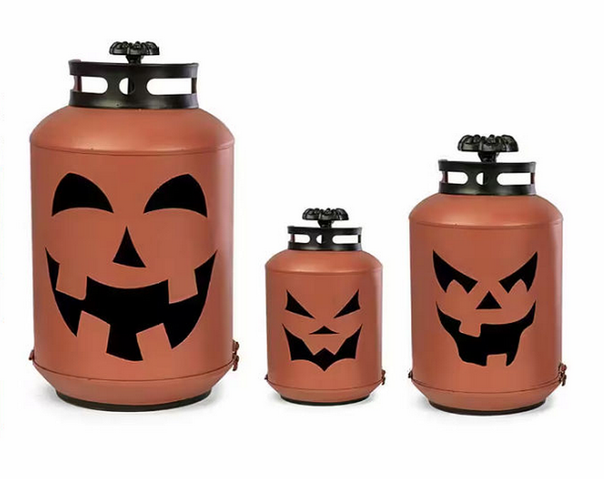 Bindle & Brass 14 in. Halloween Orange Pumpkin Lanterns - Replica Propane Lanterns (Set of 3)