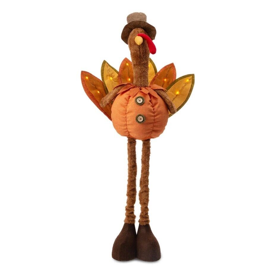 Glitzhome 37.00 in. H/24.00 in. H Fabric Turkey Standing Decor with Telescoping Legs