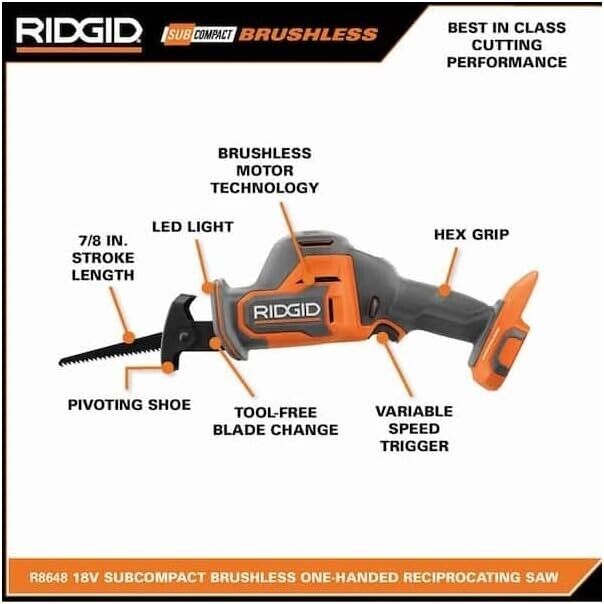 RIDGID 18V SubCompact Brushless Cordless One-Handed Reciprocating Saw (Tool Only)