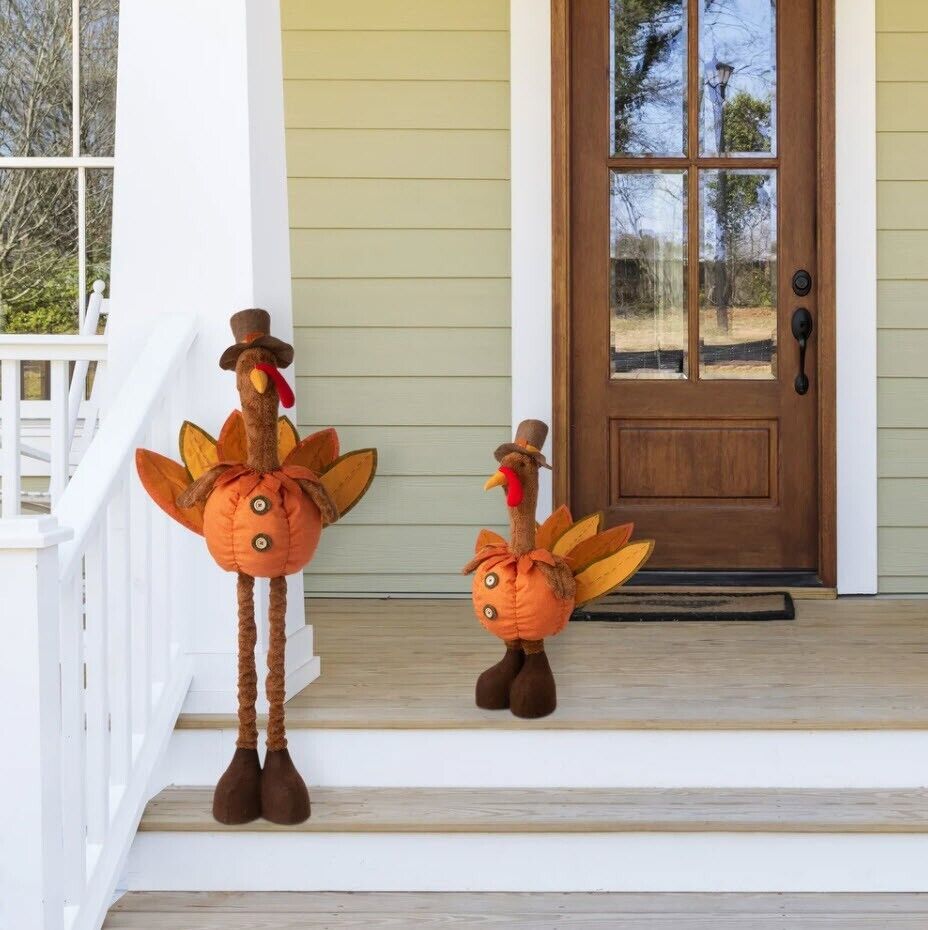 Glitzhome 37.00 in. H/24.00 in. H Fabric Turkey Standing Decor with Telescoping Legs