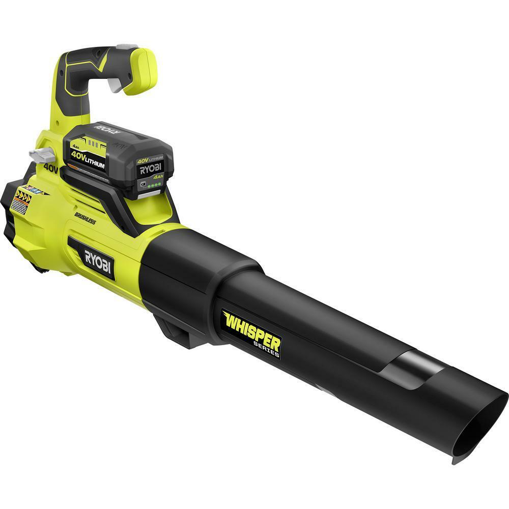 RYOBI 40V Brushless 125 MPH 550 CFM Cordless Battery Whisper Series Jet Fan Blower with 4.0 Ah Battery and Charger