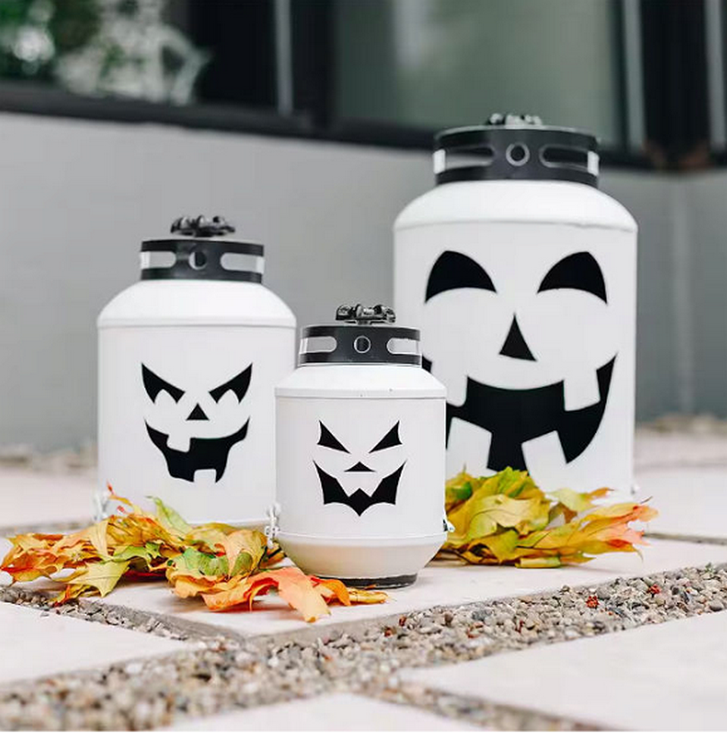 Bindle & Brass 14 in. Halloween White Pumpkin Lanterns - Replica Propane Lanterns (Set of 3)