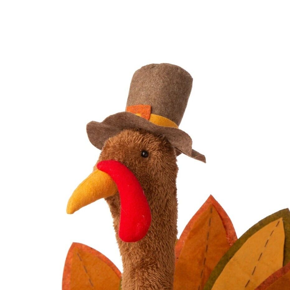 Glitzhome 37.00 in. H/24.00 in. H Fabric Turkey Standing Decor with Telescoping Legs