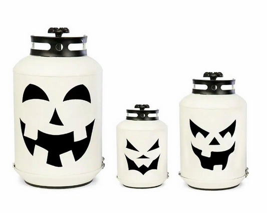 Bindle & Brass 14 in. Halloween White Pumpkin Lanterns - Replica Propane Lanterns (Set of 3)