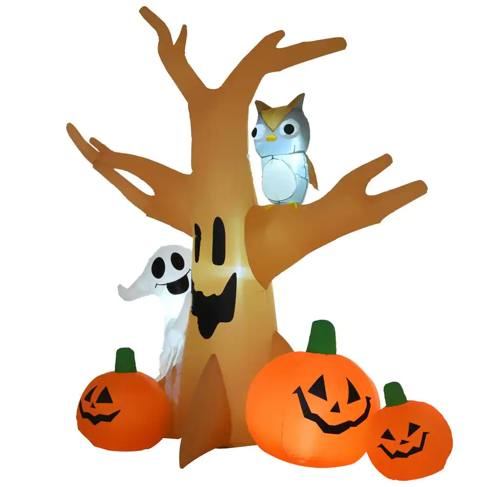 Outsunny 7.5 ft. LED Haunted Tree With Owl, Ghost, and Pumpkins Halloween Inflatable