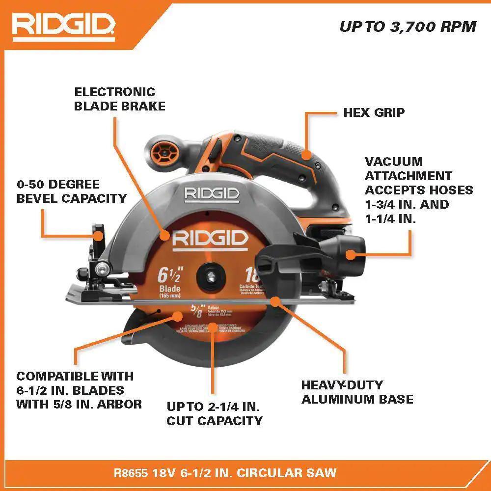 RIDGID 18V Cordless 6 1/2 in. Circular Saw (Tool Only)