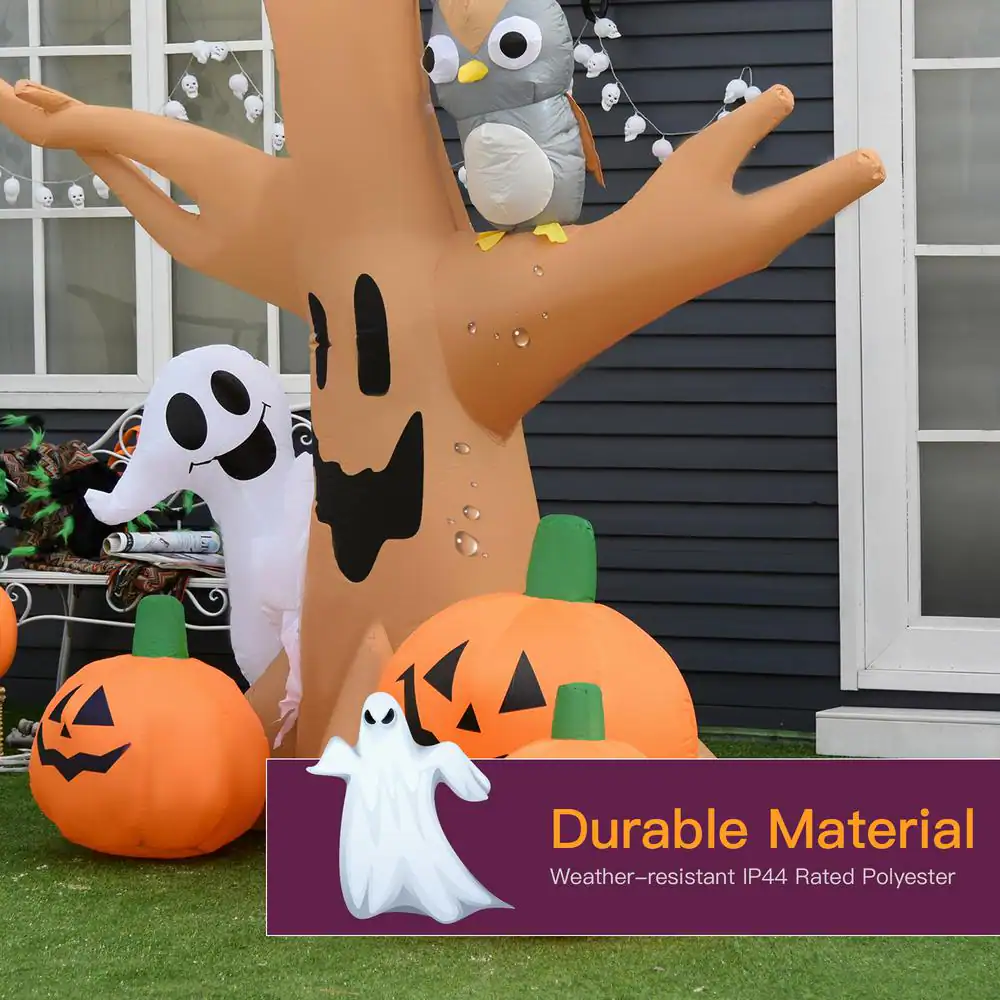 Outsunny 7.5 ft. LED Haunted Tree With Owl, Ghost, and Pumpkins Halloween Inflatable