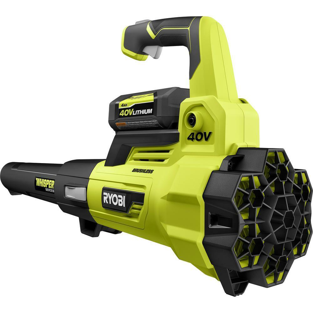 RYOBI 40V Brushless 125 MPH 550 CFM Cordless Battery Whisper Series Jet Fan Blower with 4.0 Ah Battery and Charger