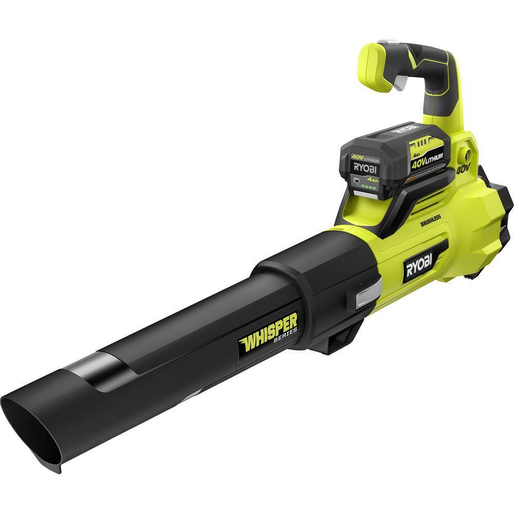 RYOBI 40V Brushless 125 MPH 550 CFM Cordless Battery Whisper Series Jet Fan Blower with 4.0 Ah Battery and Charger