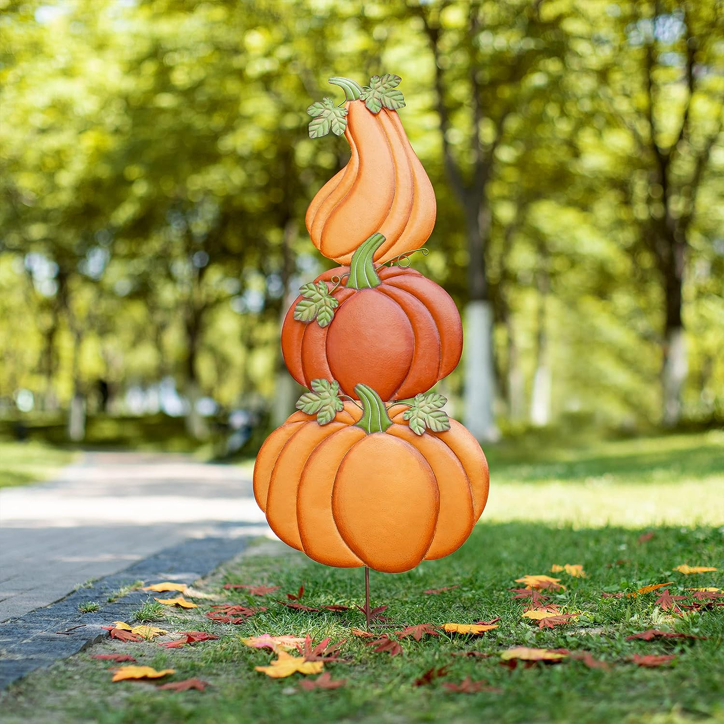 Glitzhome 42 in. H 3-in-1 Metal Pumpkin Yard Stake or Hanging Decor (KD, 2-Function)