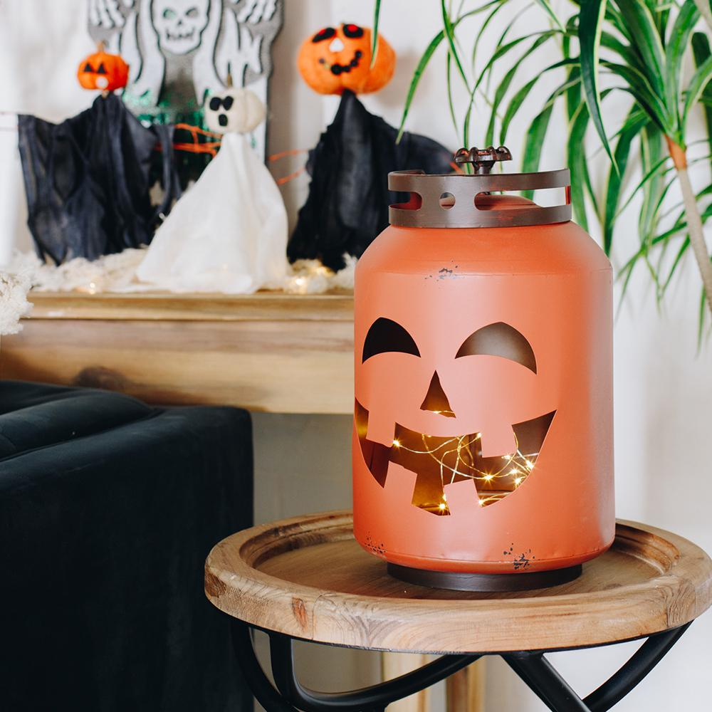 Bindle & Brass 14 in. Halloween Orange Pumpkin Lantern - Replica Propane Lantern