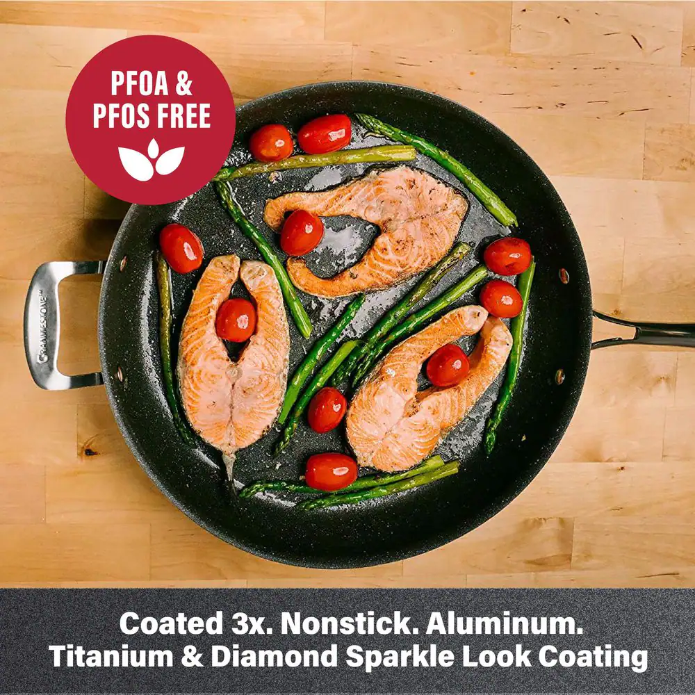 GRANITESTONE 14 in. Aluminum Ultra-Durable Diamond Infused Family Skillet with Helper Handle