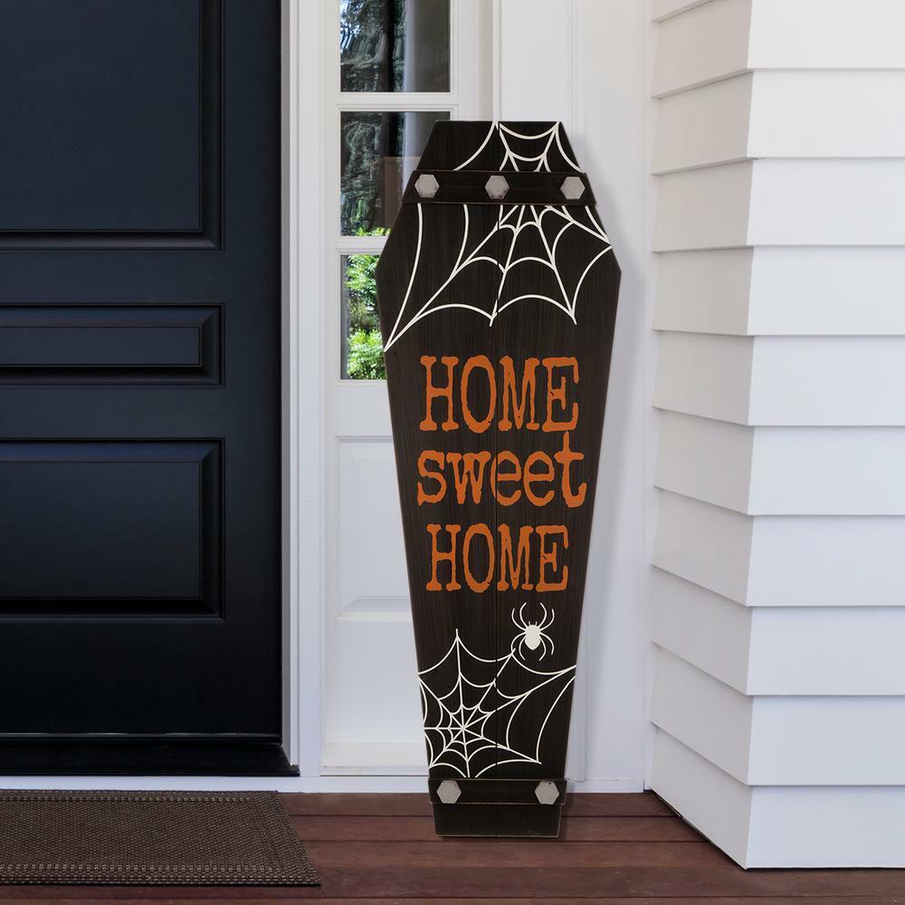 Glitzhome 42 in. H Halloween Yard Standing Decor Wooden Welcome Coffin Porch Decor