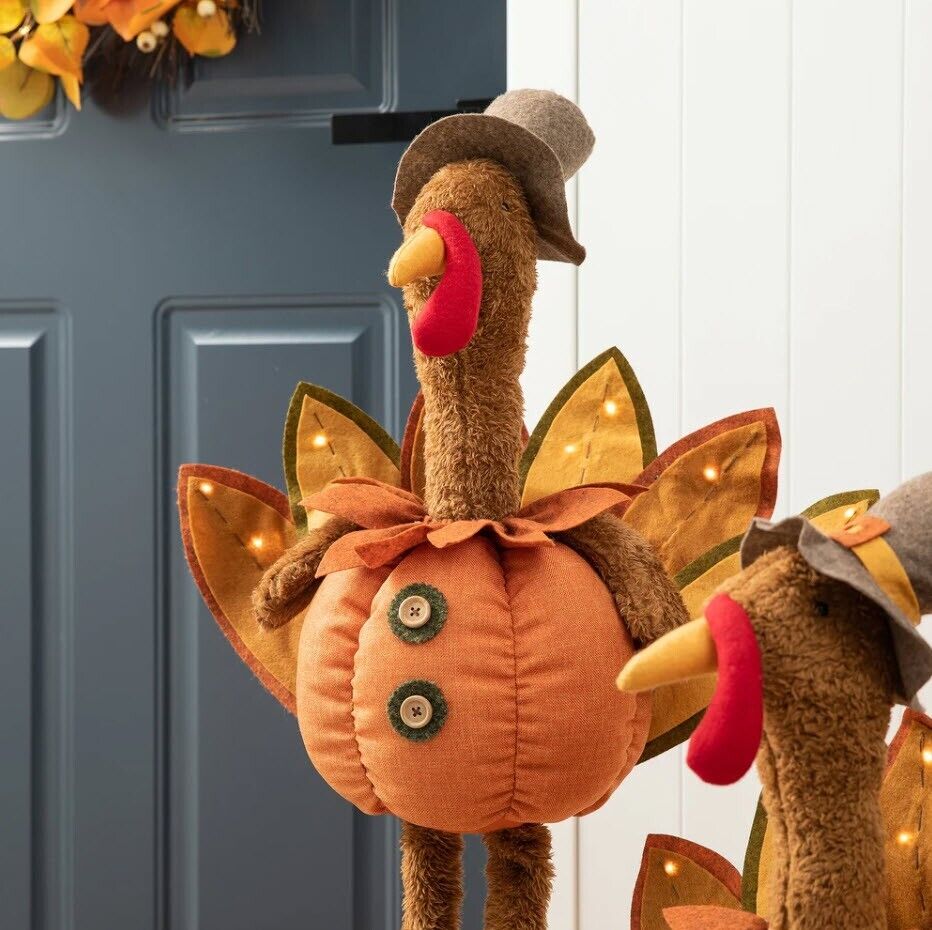 Glitzhome 37.00 in. H/24.00 in. H Fabric Turkey Standing Decor with Telescoping Legs