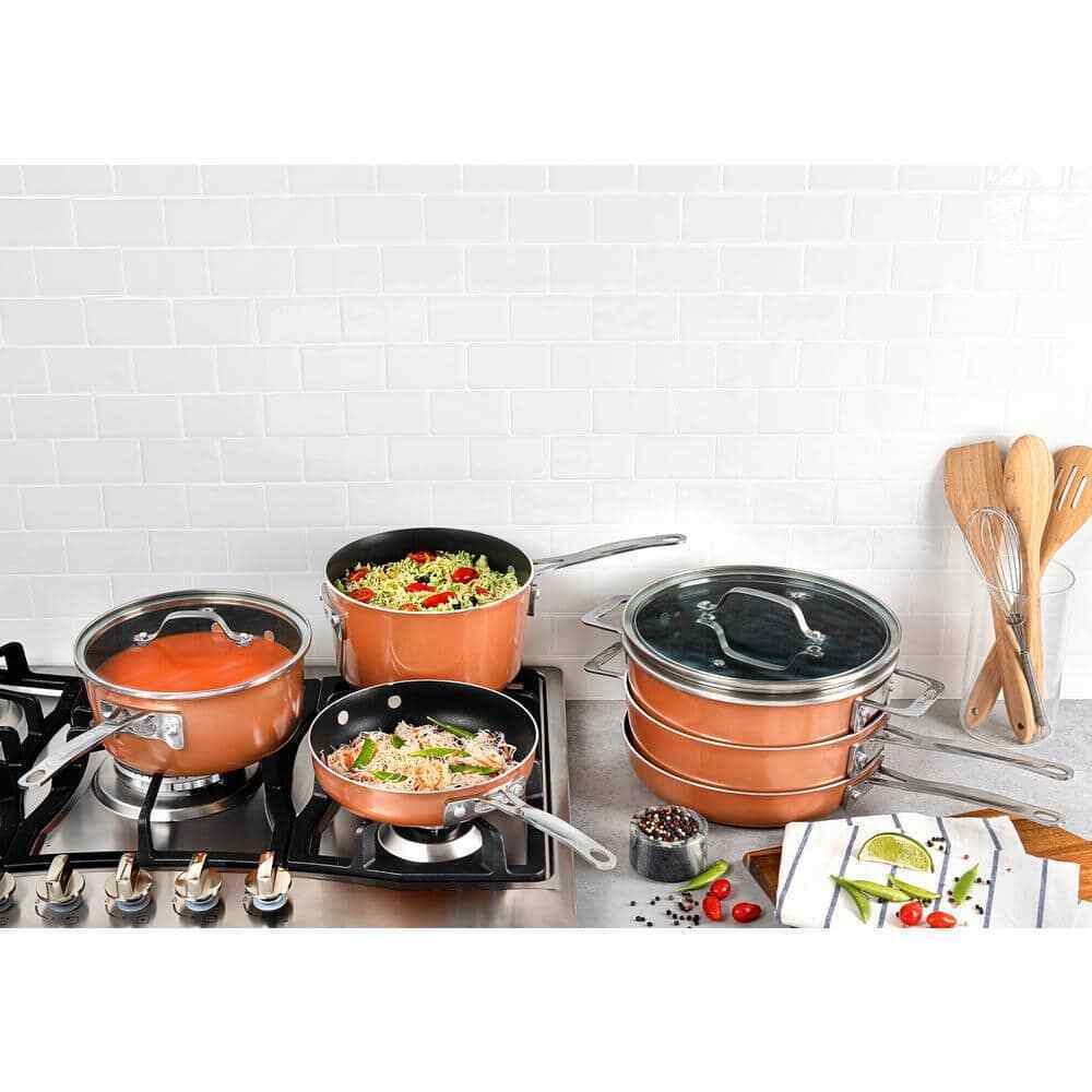 Gotham Steel StackMaster 21-Piece Cast Aluminum Ceramic Nonstick Cookware