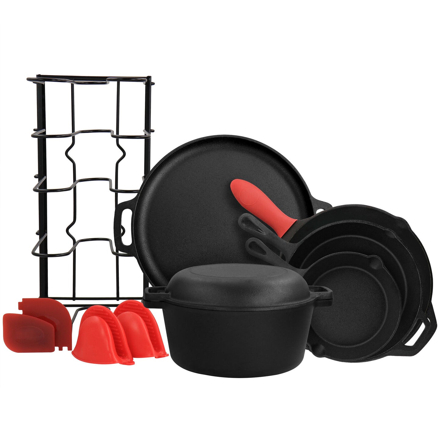 MegaChef 12-Piece Round Pre Seasoned Cast Iron Cookware Set