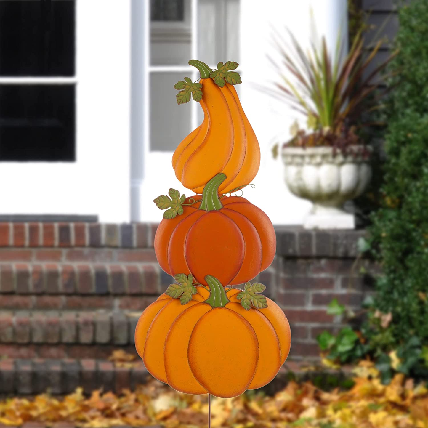 Glitzhome 42 in. H 3-in-1 Metal Pumpkin Yard Stake or Hanging Decor (KD, 2-Function)