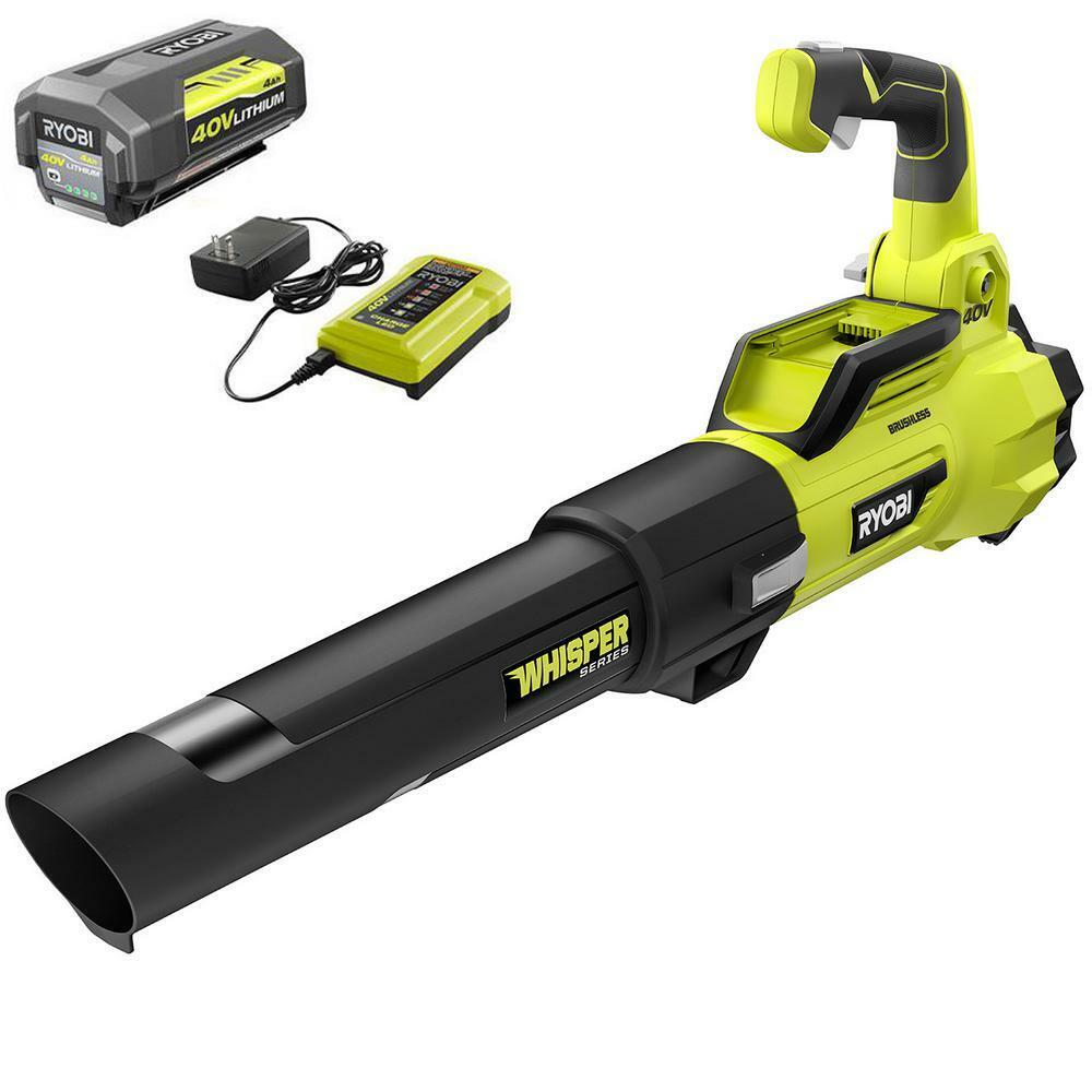 RYOBI 40V Brushless 125 MPH 550 CFM Cordless Battery Whisper Series Jet Fan Blower with 4.0 Ah Battery and Charger