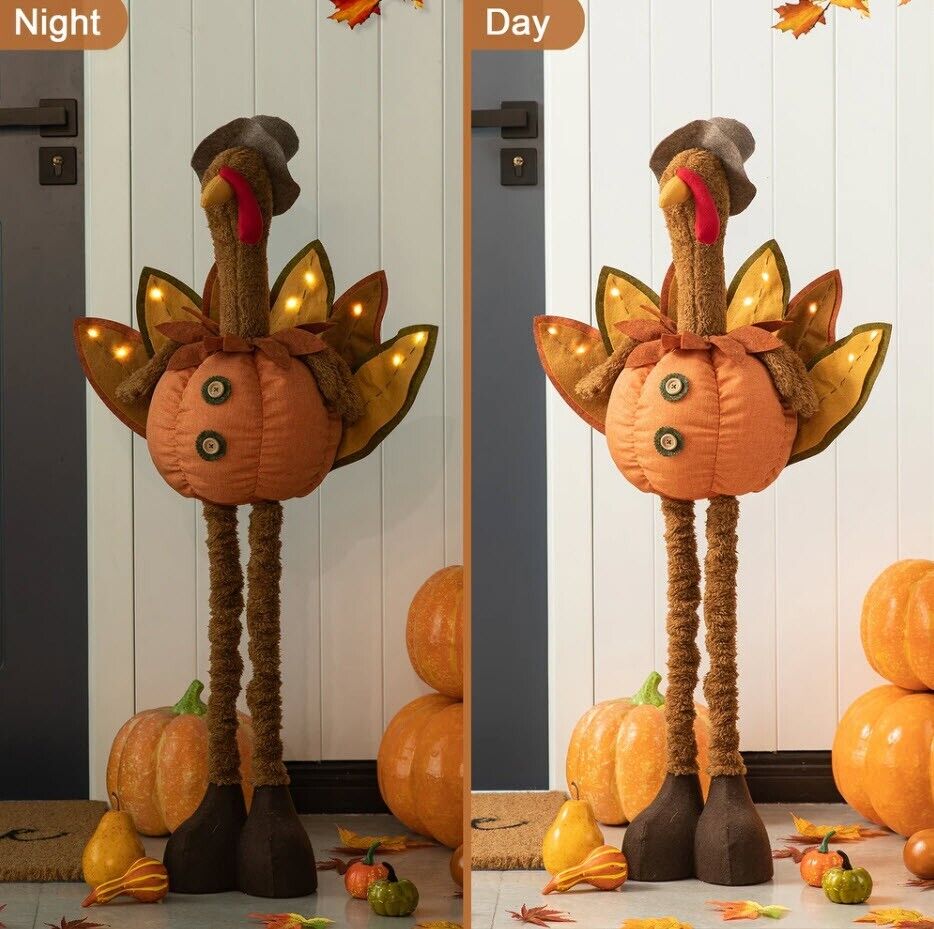 Glitzhome 37.00 in. H/24.00 in. H Fabric Turkey Standing Decor with Telescoping Legs